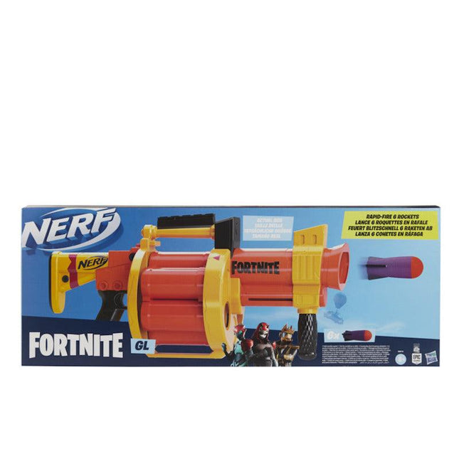 Nerf Fortnite GL Rocket-Firing Blaster - 6-Rocket Drum, Pump-To-Fire, 6 Official Nerf Rockets, Multicolour, 8+ Years - Hasbro
