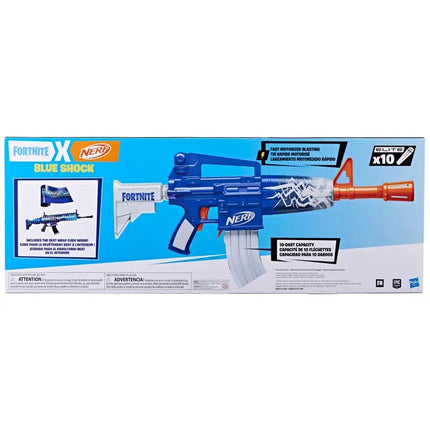 Nerf Fortnite Blue Shock Dart Blaster, 10 Darts, Unlock Code, Motorised Gun, Multicolour, 8+ Years - Hasbro