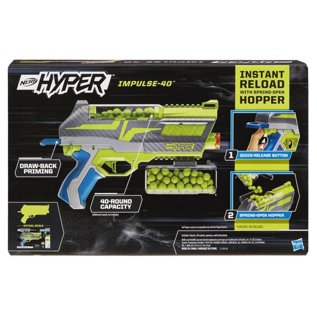 Nerf Hyper Impulse-40 Blaster, 30 Hyper Rounds, Spring-Open Hopper, Up To 110 FPS Velocity, Multicolour, 14+ Years - Hasbro