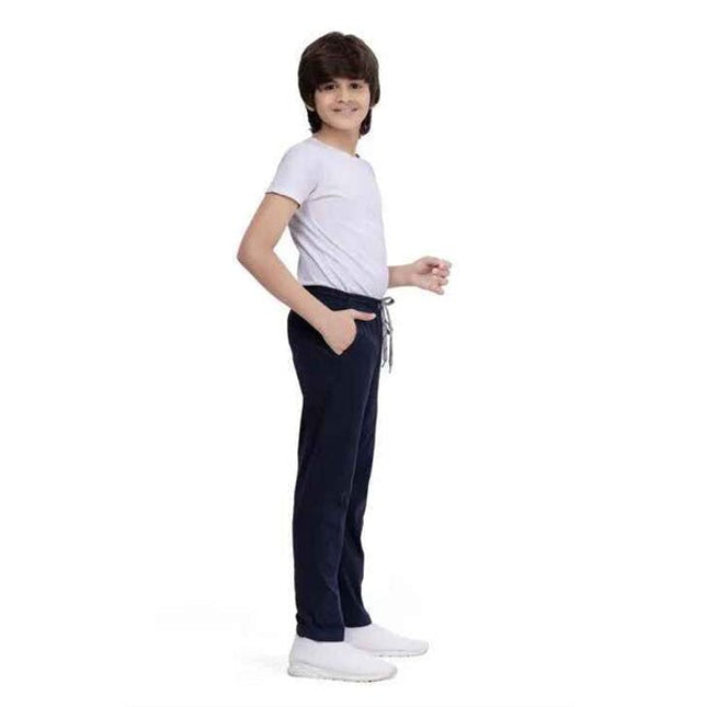 Chill Out in Style Printed Navy Cotton Joggers Track Pants For Boys - KIDMAYA