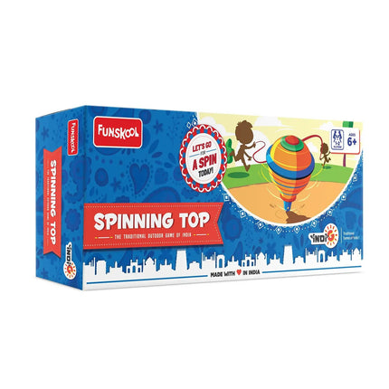 Funskool Games, Spinning top, The Traditional Outdoor Games of India,2 Traditional Wooden Spinning top, Outdoor and Indoor Toy - KIDMAYA