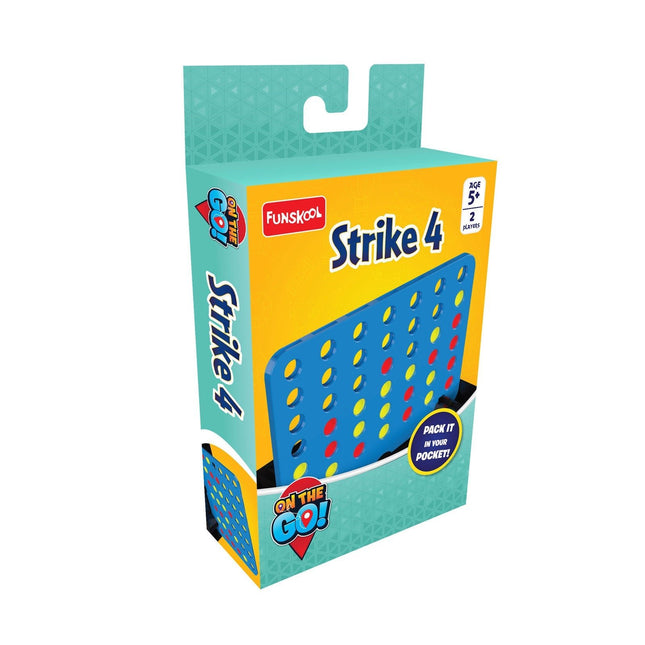 Funskool Games - Travel Strike 4, Classic Board Game, Get 4 in a Row, Disc Dropping Game, Portable Classic Travel Games - KIDMAYA