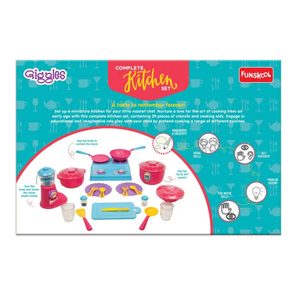 Funskool Giggles Plastic, Complete Kitchen Set, 29 Piece Colourful Pretend and Play Cooking Set, Language and Social Skills, Role Play, for 3 Years & Above, Preschool Toys - KIDMAYA