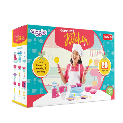 Funskool Giggles Plastic, Complete Kitchen Set, 29 Piece Colourful Pretend and Play Cooking Set, Language and Social Skills, Role Play, for 3 Years & Above, Preschool Toys - KIDMAYA