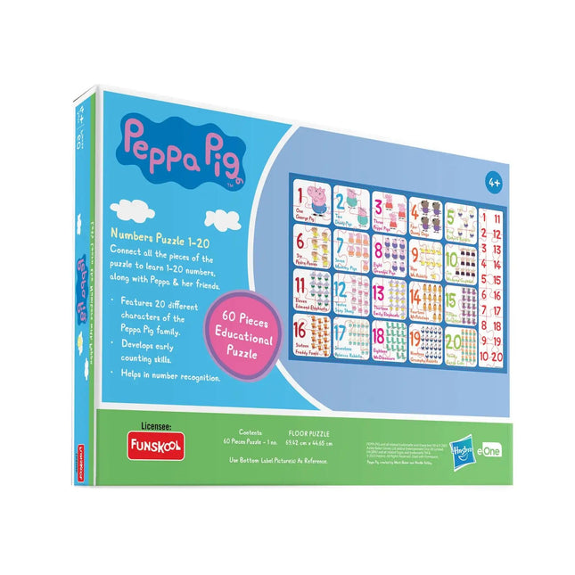 Funskool-Peppa pig Numbers Puzzle 1-20,Educational,60 Pieces,Puzzle,for 4 Year Old Kids and Above,Toy - KIDMAYA