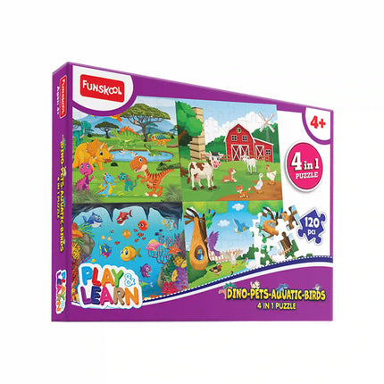 Funskool Play & Learn-Dino-Pets-Aquatic-Birds 4in1,Educational,4x30 Pieces,Puzzle,for 4 Year Old Kids and Above,Toy - KIDMAYA