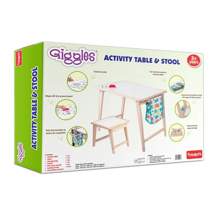 Giggles - Activity Table & Stool, Wooden Kids Study Table, Dry Erase Board,Studying and Storage, 3 Years & Above, Preschool Toys - KIDMAYA