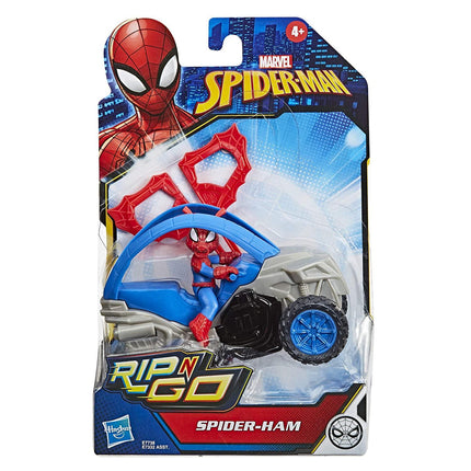 Marvel Spider-Man Spider-Ham Stunt Vehicle 6-Inch-Scale Super Hero Action FigureS And Vehicle,SPD Rip N GO Spiderham - KIDMAYA