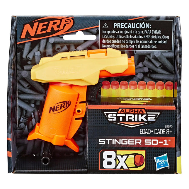 Nerf Alpha Strike Stinger SD-1 Blaster, Single-Fire, Pull-Back Priming, Handle 8 Elite Darts, Multicolor, 8+ years - Hasbro - KIDMAYA