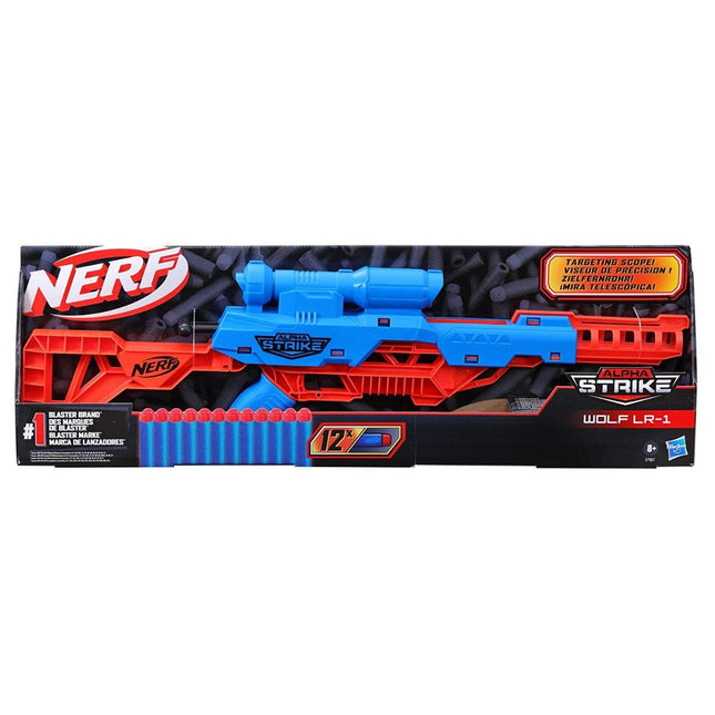 Nerf Alpha Strike Wolf LR-1 Blaster With Targeting Scope,12 Official Nerf Elite Darts ,Breech Load, Pump Action, Easy Load-Prime-Fire, Multicolour, 8+ Years - Hasbro - KIDMAYA