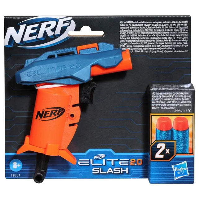 Nerf Elite 2.0 Slash Blaster, 2 Nerf Elite Darts, Pull To Prime Handle, Toy Foam Blaster, Multicolour, 8+ Years - Hasbro - KIDMAYA