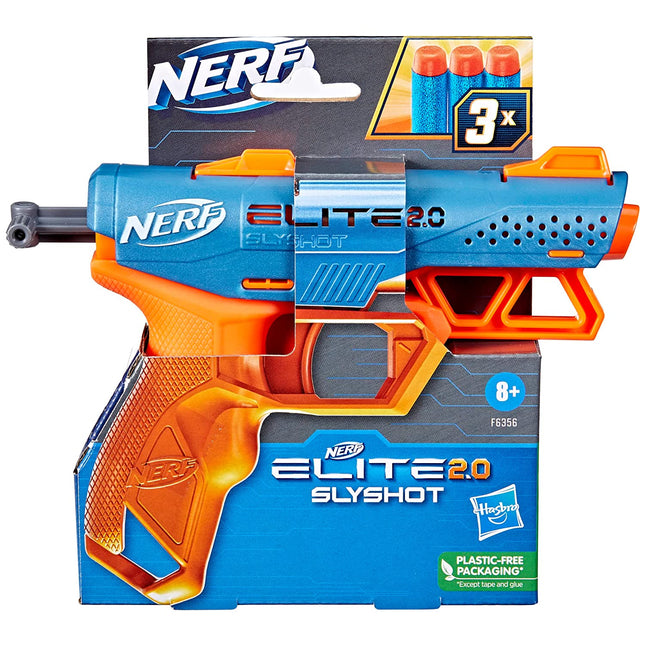 Nerf Elite 2.0 Slyshot Blaster, 2 Dart Storage, 3 Nerf Elite Darts, Pull To Prime Handle, Toy Foam Blaster, Multicolour, 8+ Years - Hasbro - KIDMAYA