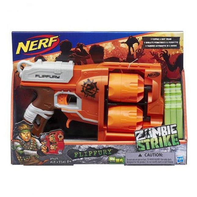 Nerf Zombie Strike FlipFury Blaster 2 Flipping 6-Dart Drums ,12 Nerf Zombie Strike Elite Darts, Multicolour, 8+ Years - Hasbro - KIDMAYA