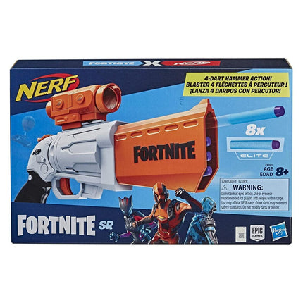 NERF Fortnite Sr Blaster, 4-Dart Hammer Action, Includes Removable Scope and 8 Elite Darts, for Youth, Teens, Adults, Multicolor