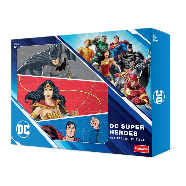 Playlearn Funskool Play & Learn - DC Superheroes Puzzle, 104 Pieces, for 4 Year Old Kids and Above, Multicolor - KIDMAYA